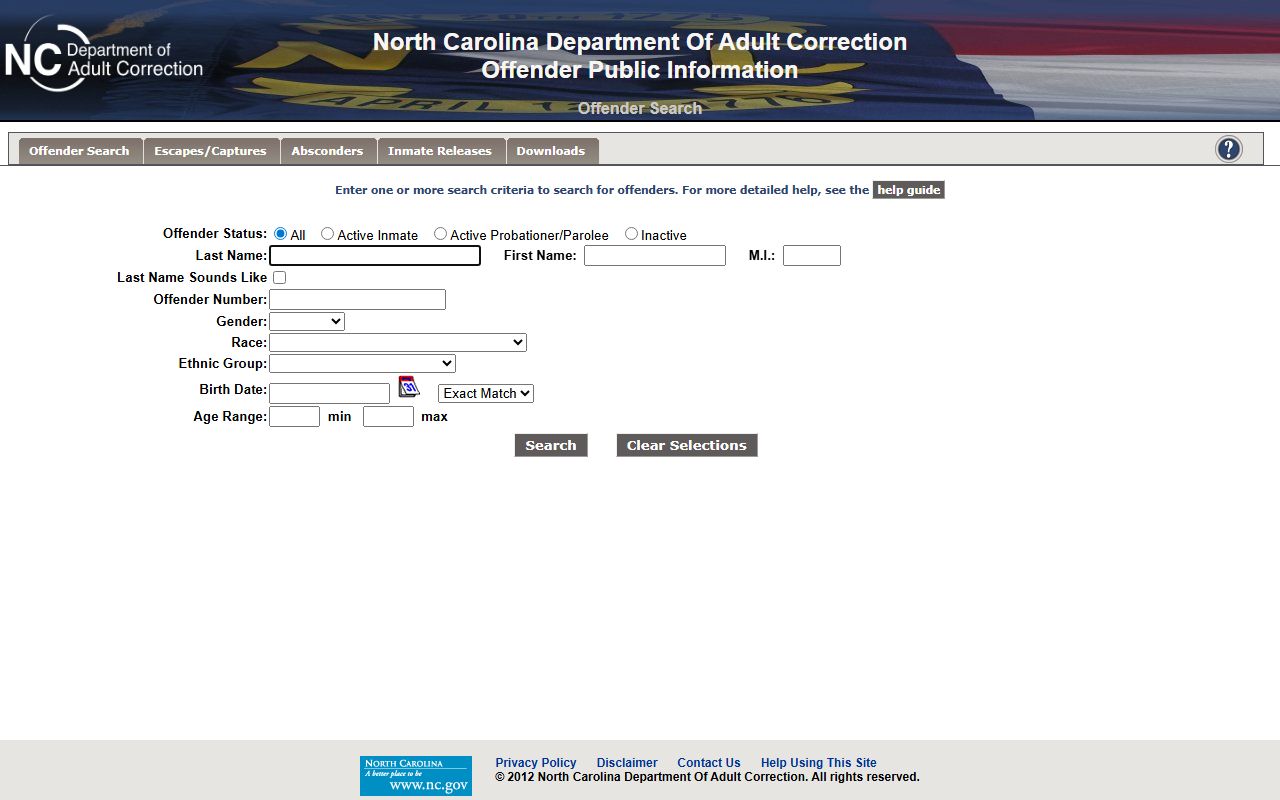 Washington County inmate records NC DAC offender search