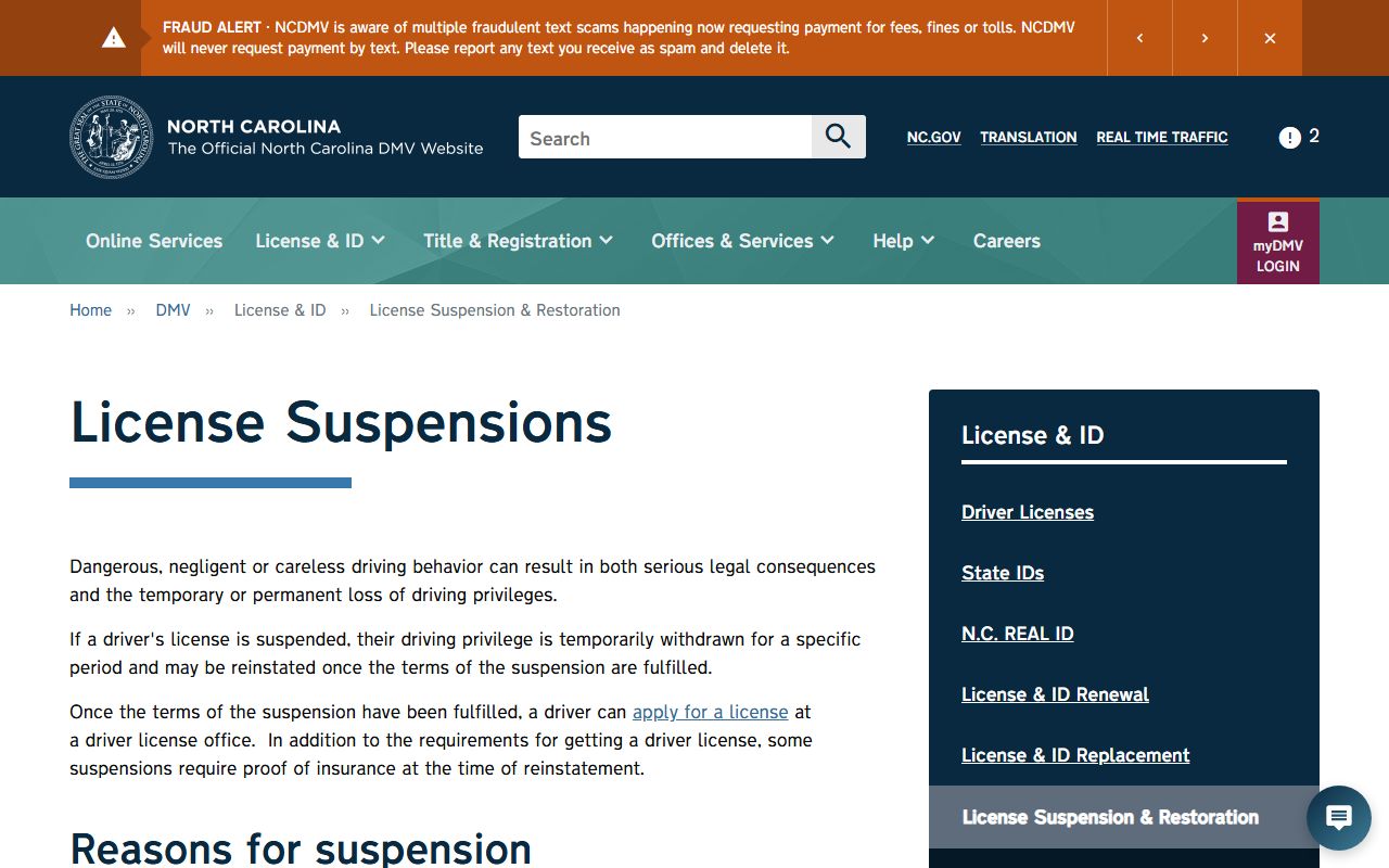 Washington County traffic court records NCDMV license suspension page